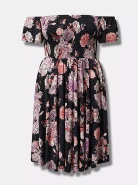 Torrid NWOT Super Soft Off Shoulder Mini Dress Floral Plus Size Pockets 4X
